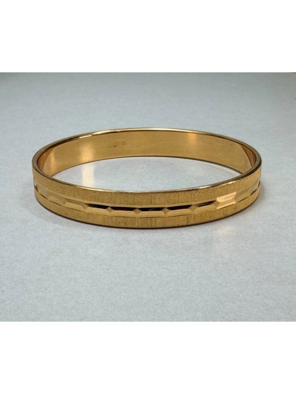 Vintage Monet Gold Tone Etched Bangle Bracelet Classic Designer Jewelry